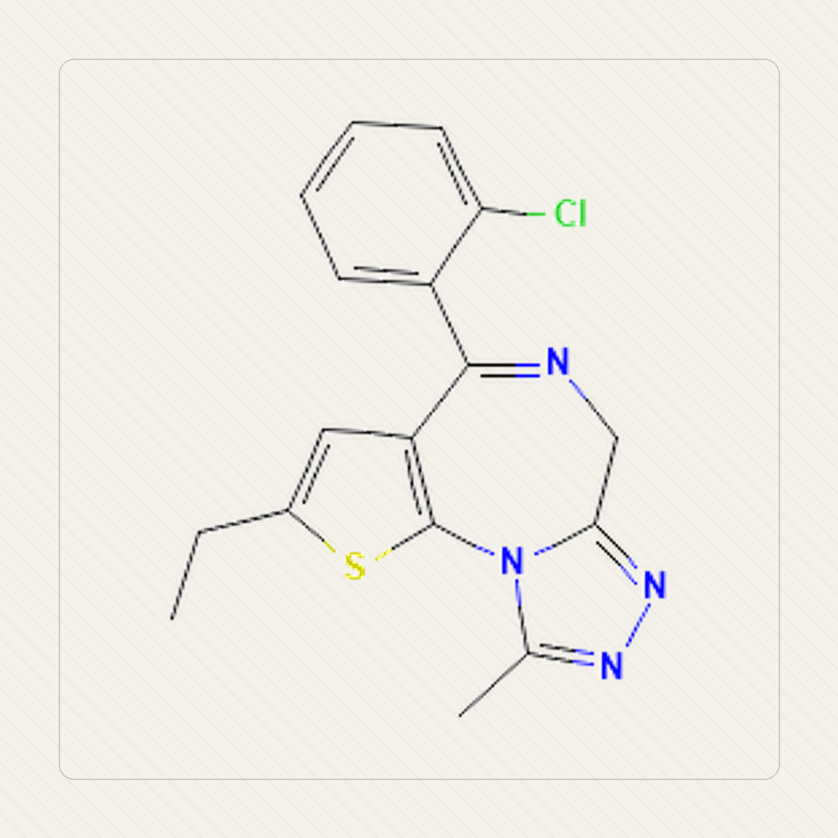 Etizolam, pædagogisk illustration af molekylstrukturen