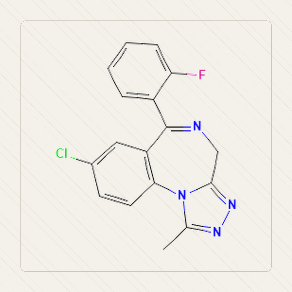 Flualprazolam, pædagogisk illustration af molekylstrukturen