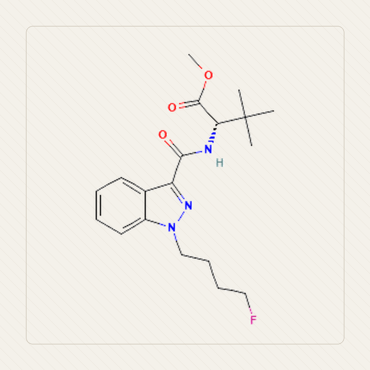 4F-MDMB-BINACA 4F-MDMB-BUTINACA, pædagogisk illustration af molekylstrukturen